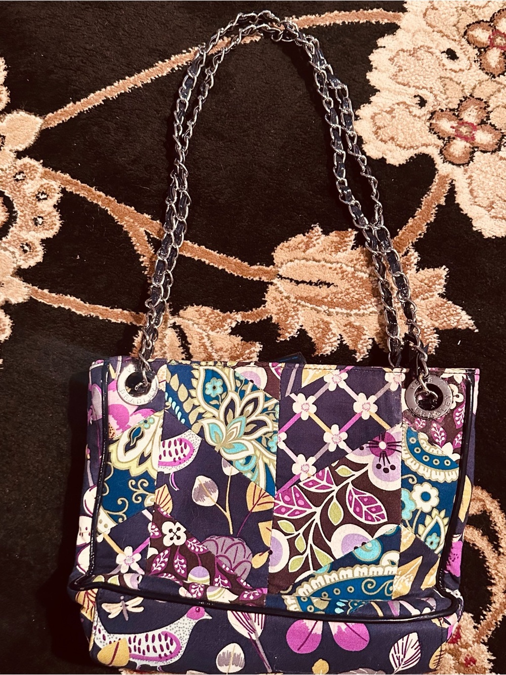 Vera Bradley Purple Patchwork Floral Chain-Handle Shoulder Bag